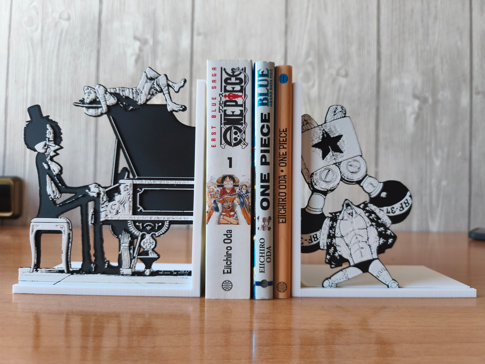 Sujetalibros anime impresión 3D de One Piece - Brook Luffy Piano y Frankyr